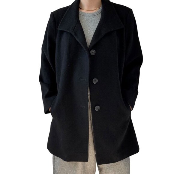Vintage Loro Piana Fabric Womens Black 100% Wool Winter Pea Coat Jacket Sz 20 - Picture 7 of 9